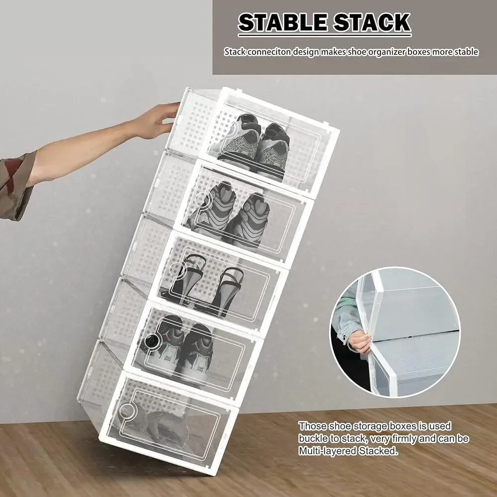 Stackable Clear Shoe Storage Boxes - 15 Pack Foldable Organizers for Closet